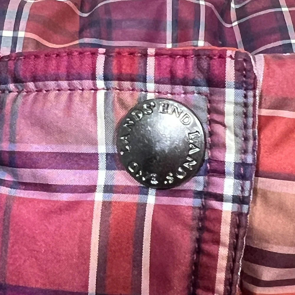 Lands End Women's Plaid Quilted Down (80%) Vest Puffer Gilet Purple Red XL‎ P 18